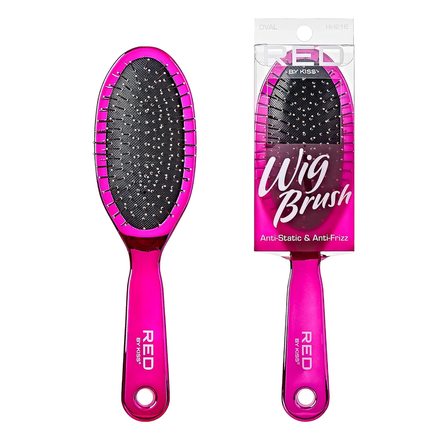 RED by Kiss Wig Brush: Anti-Static Anti-Frizz Stainless Steel Bristles, No-Snag Detangling for Wigs & Extensions