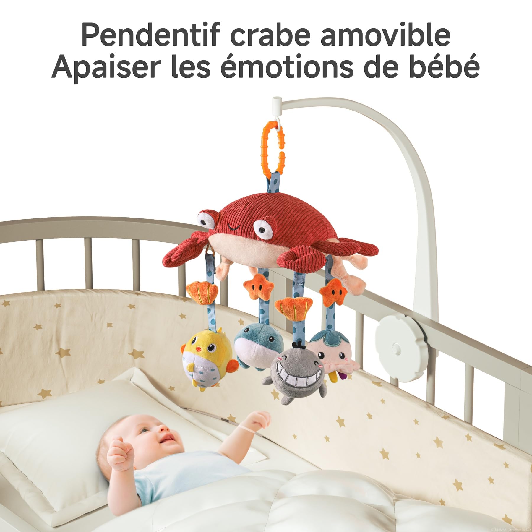 TUMAMA Jouet Poussette Bebe 0 2 3 4 6 8 9 12 Mois, Jeux Eveil Bébé Avec Le Miroir La Voix de Berceau Landau, Peluche Cangrejo Hochet Suspendre Attache Jouets, Cadeau pour Naissance Garçons et Filles