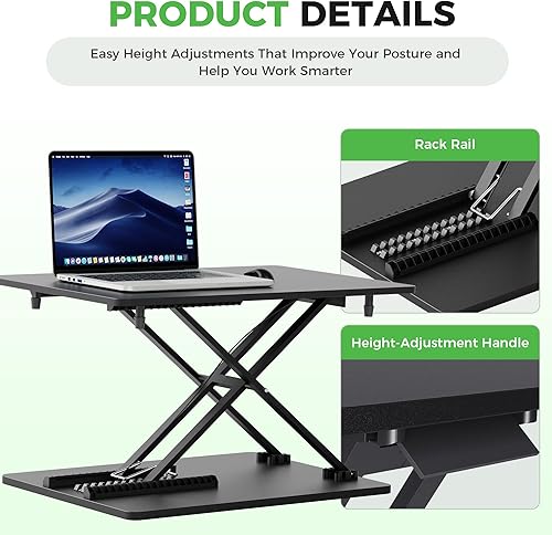 Miniatura 5 de Convertidor de escritorio ultradelgado de pie y sentado, elevador de escritorio ajustable de altura de 25.16 x 15.75 pulgadas, no requiere montaje,