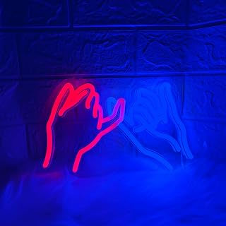 Neon Sign Pull Hook Wall Decor,Adjustable Brightness Hand in Hand Promise Led Neon Lights,USB Powered Neon Light for Home Bedroom Game Room Birthday Various Party(Red,Blue)