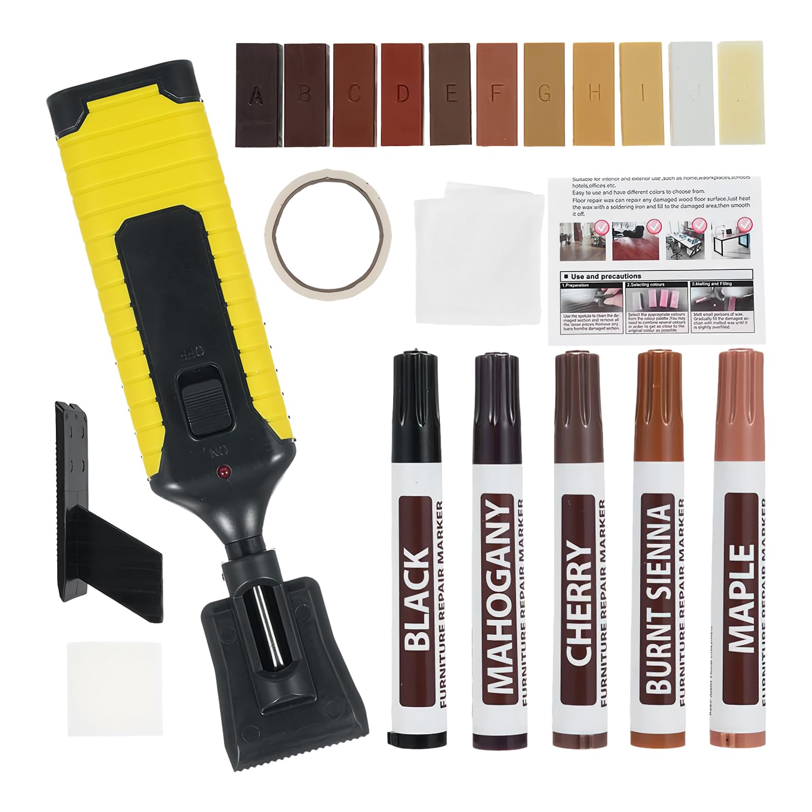 Wood Furniture Repair Kit - 11 Colors Repair Floor Wax Touch-Up Marker | Hot-Melt Wax Smear Tool with Cover | Floor Scratch Repair Kit | Restore Hardwood Scratches for Cabinet Flooring Cracks