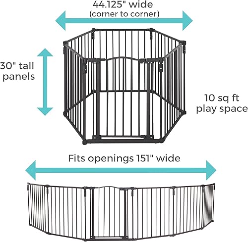 Miniatura 6 de Toddleroo by North States 3 en 1 decoración arqueada de metal Superyard patio de juegos de 6 paneles, puerta de bebé, corral o valla para bebé, 151