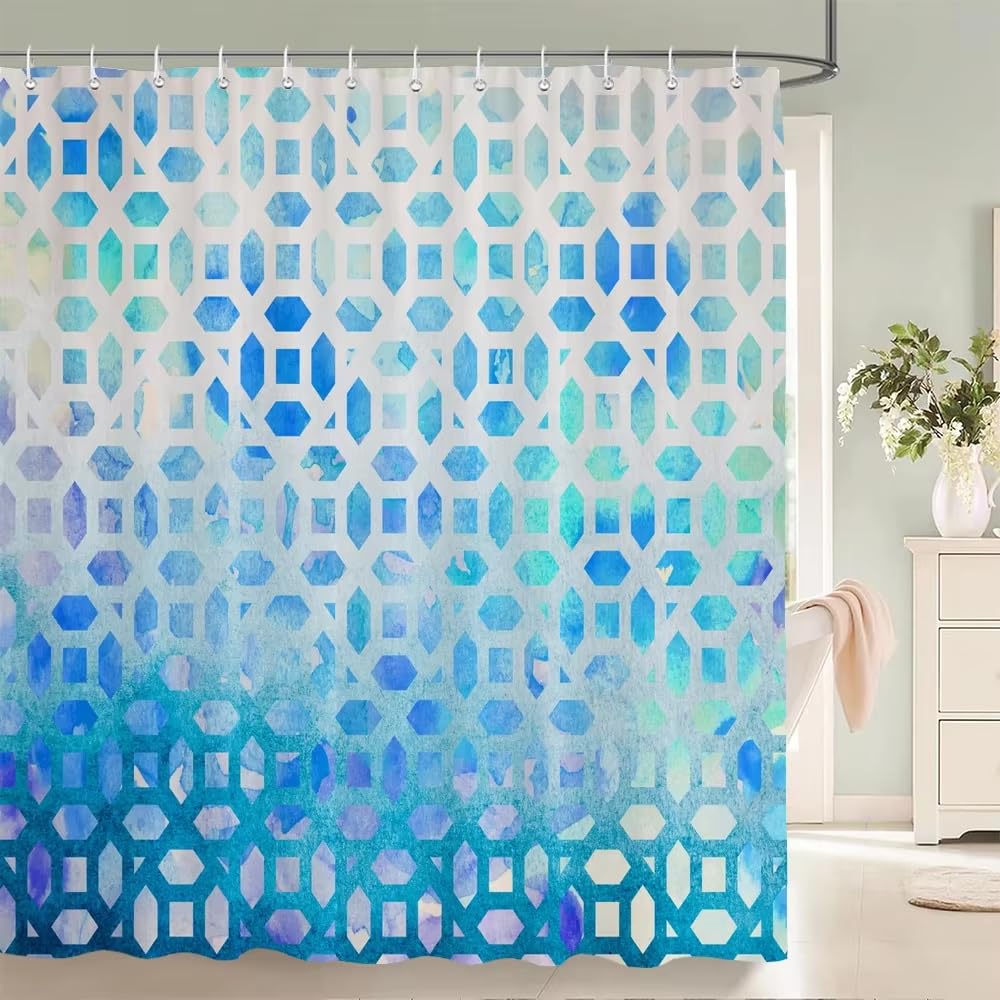 KELAIMI Colorful Geometric Shower Curtain,Modern Simple Bathroom Curtains,Aesthetic Contemporary Quick-Dry Bathtub Curtains with Hooks Style 3 180X210Cm