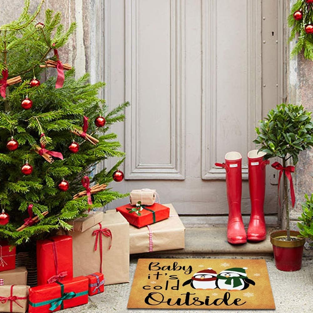 Funny Front Door Mat Baby It's Cold Outside Door mat Winter Christmas Decor Rubber Non Slip Backing Funny Doormat for Outdoor/Indoor Uses, Low-Profile Rug Mats for Entry 23.6"(W) X 15.7"(L)
