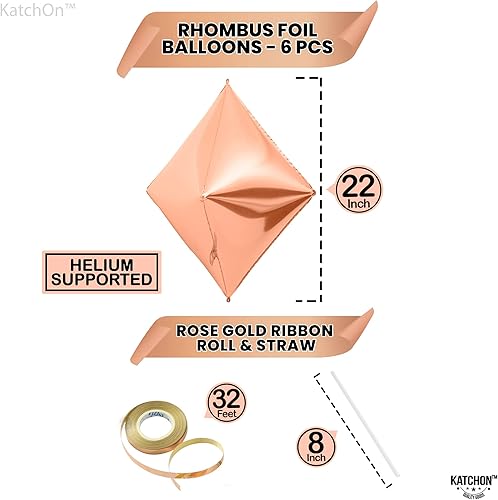 Miniatura 4 de KatchOn, Globos de diamantes de oro rosa, 22 pulgadas, 6 piezas, globos de aluminio de color oro rosa, para despedida de soltera, globos de fiesta