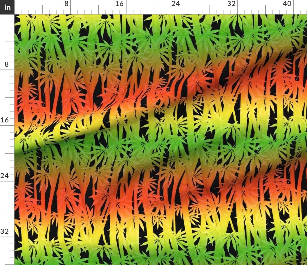 Spoonflower Fabric - Leaves Marijuana Cannabis Pot Weed 420 Grass Green Orange Yellow Rasta Printed on Petal Signature Cotton Fabric by The Yard - Sewing Quilting Apparel Crafts Decor