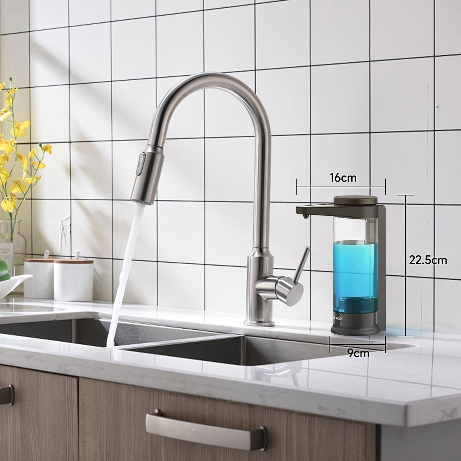 AIKE 500ml Distributeur de Savon Liquide Automatique Rechargeable sans Contact Fixation Murale Noire