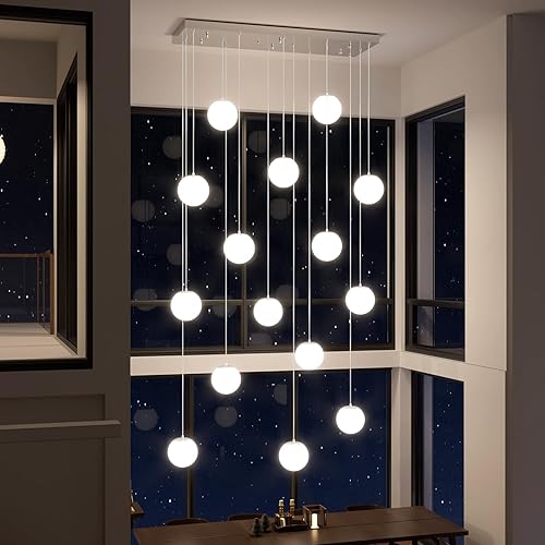 Miniatura 38 de Lámpara Colgante de Globo de Vidrio de 6 Luces Moderna Candelabro de Globo de Vidrio Gris Humo Grandes Candelabros para Techos Altos Entrada Luz