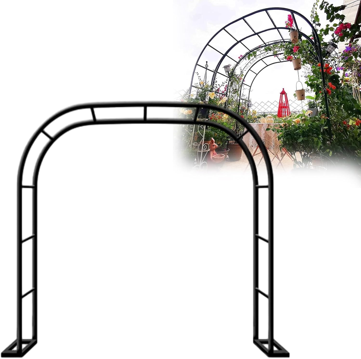 Iron Arch Trellis for Climbing Plants - Durable Waterproof Metal Garden Arbor for Roses & Vines, Multifunctional Black Garden Archway, 1.8x2.5x0.4m