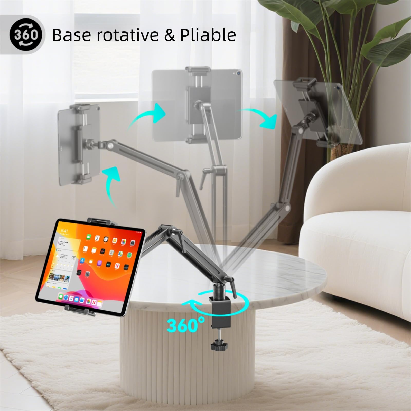 Support Tablette Bureau - Support iPad Portable en Alliage d’Aluminium avec Réglages Flexibles, Compatible avec iPad Air/Pro/Mini, Samsung Galaxy & 4,7-18,5 Pouces Appareils - Support Tablette Lit