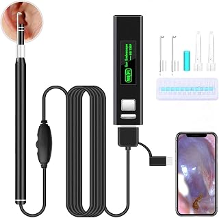 Ear Endoscope WiFi, Wireless Digital Ear Cleaning Waterproof Otoscope Inspection Camera Portable HD Borescope with Earpick for iOS and Android Smartphones Windows MAC