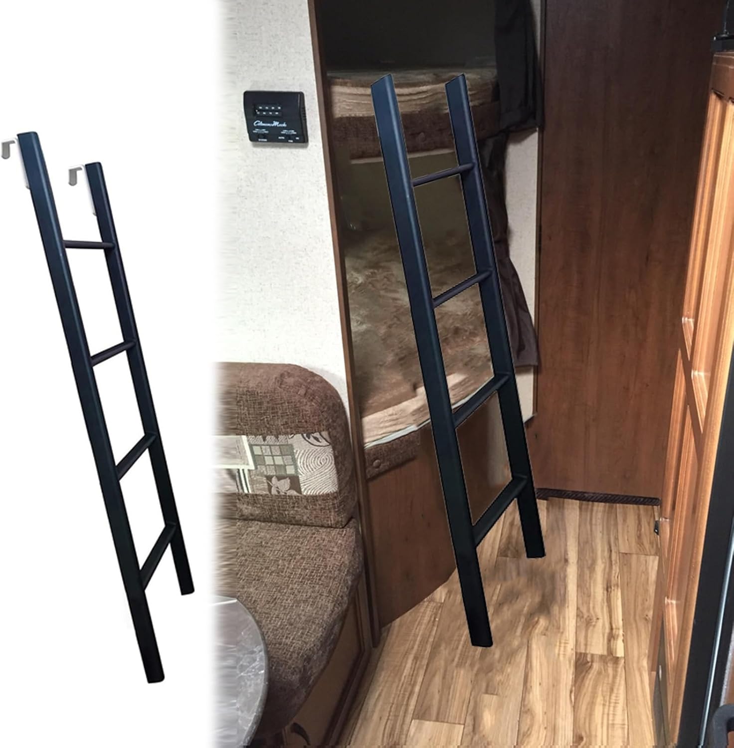 Bunk Bed Ladder Black Bunk Bed Ladder Floor-Standing, Universal Replaceable Bed Side Ladder, Adjustable Climb Ladder for Camper/Attic/Stairs/Motorhome (Size : 130cm/50)