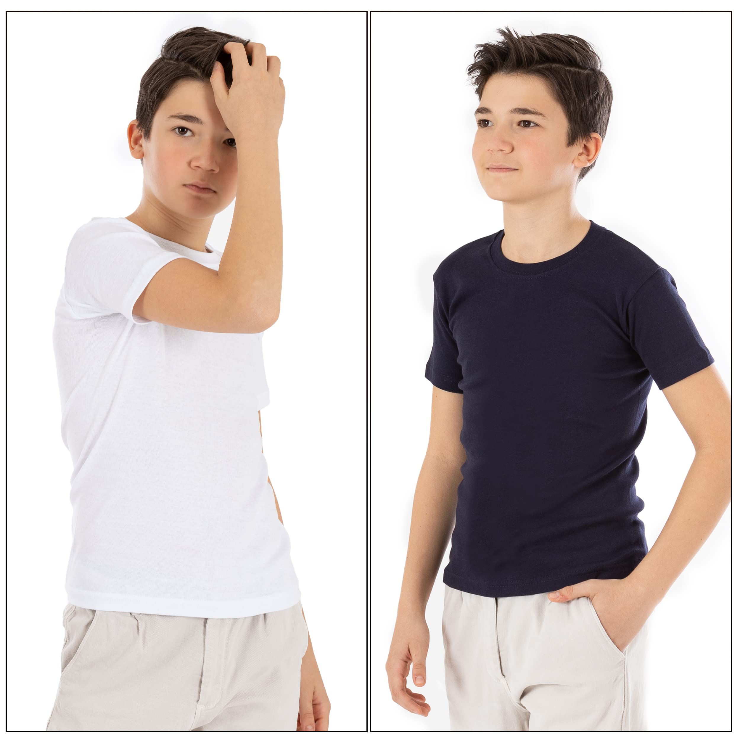 LOREZA ® 5 Maillots de Corps Enfants garçons Filles Manches Courtes T-Shirt 100% Coton Fines côtes Unisexe