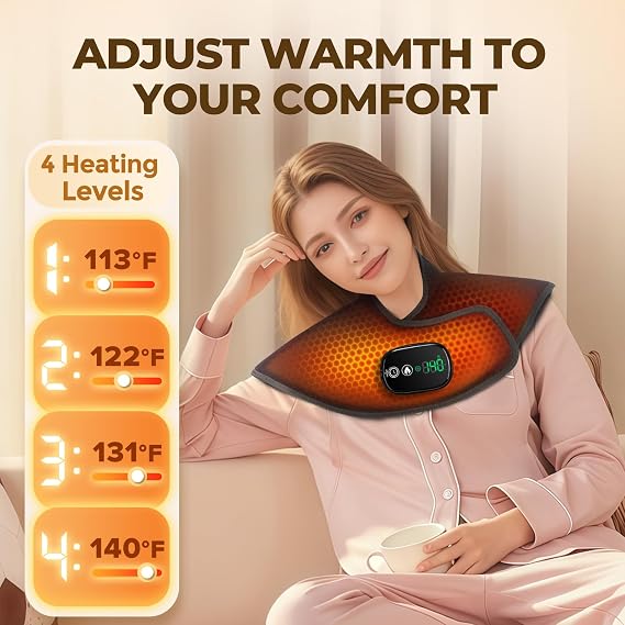 Neck and Shoulder Heating Pad Cordless for Pain Relief, Heated Neck and Shoulder Wrap Electric Warmer Pads