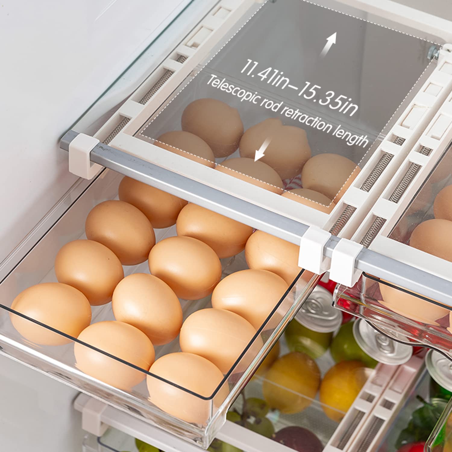 Cajón para huevos extensible para frigorífico, espacio para 18 huevos, organizador adecuado para la mayoría de los refrigeradores