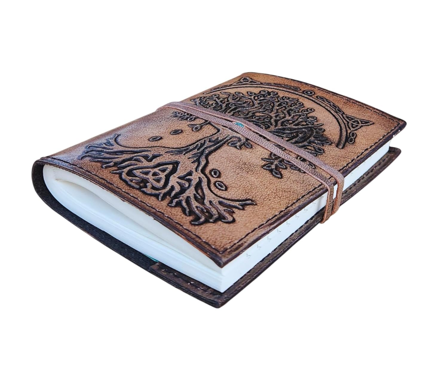Handmade Leather Journal Tree of Life - Vintage Brown Diary with Lined Pages, Embossed Celtic Notebook, Refillable Sketchbook, Gift for Writers, Artists, Witches, Travelers      Gift