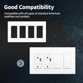 Wall Plates Kit, Electrical Light Switch Covers (4 Gang White)