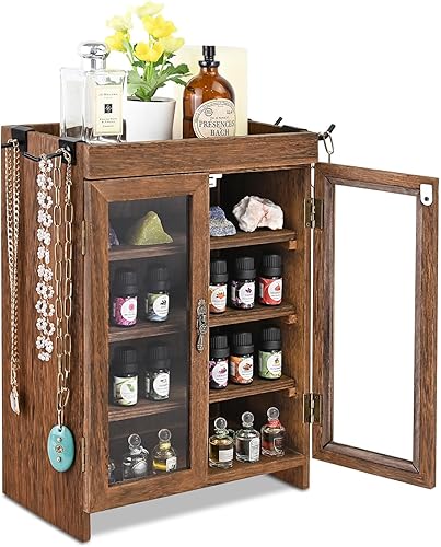 Miniatura 17 de Ikee Design Armario de almacenamiento de madera para encimera. Organizador personalizable con estantes ajustables, puerta de ventana de vidrio y