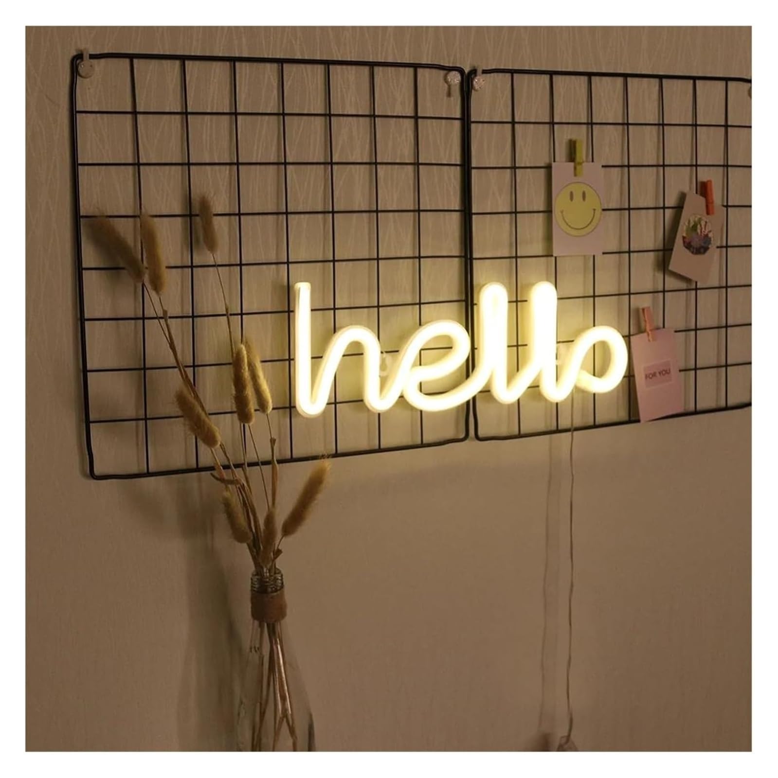Letras de colores, iluminación interior, panel luz neón con el alfabeto "Hola", blanco cálido y para rosa(Beige)