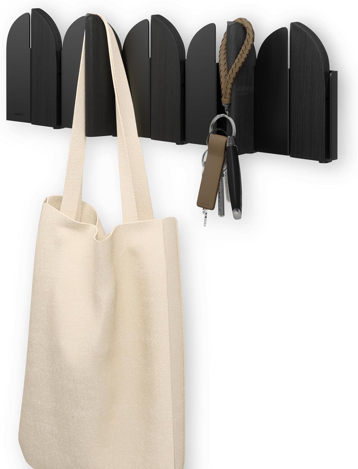 Umbra Saloon Hook – Wall-Mounted Fold-Out Hook Rack with 5 Retractable Hooks, Space-Saving Storage for Entryway & More – Black