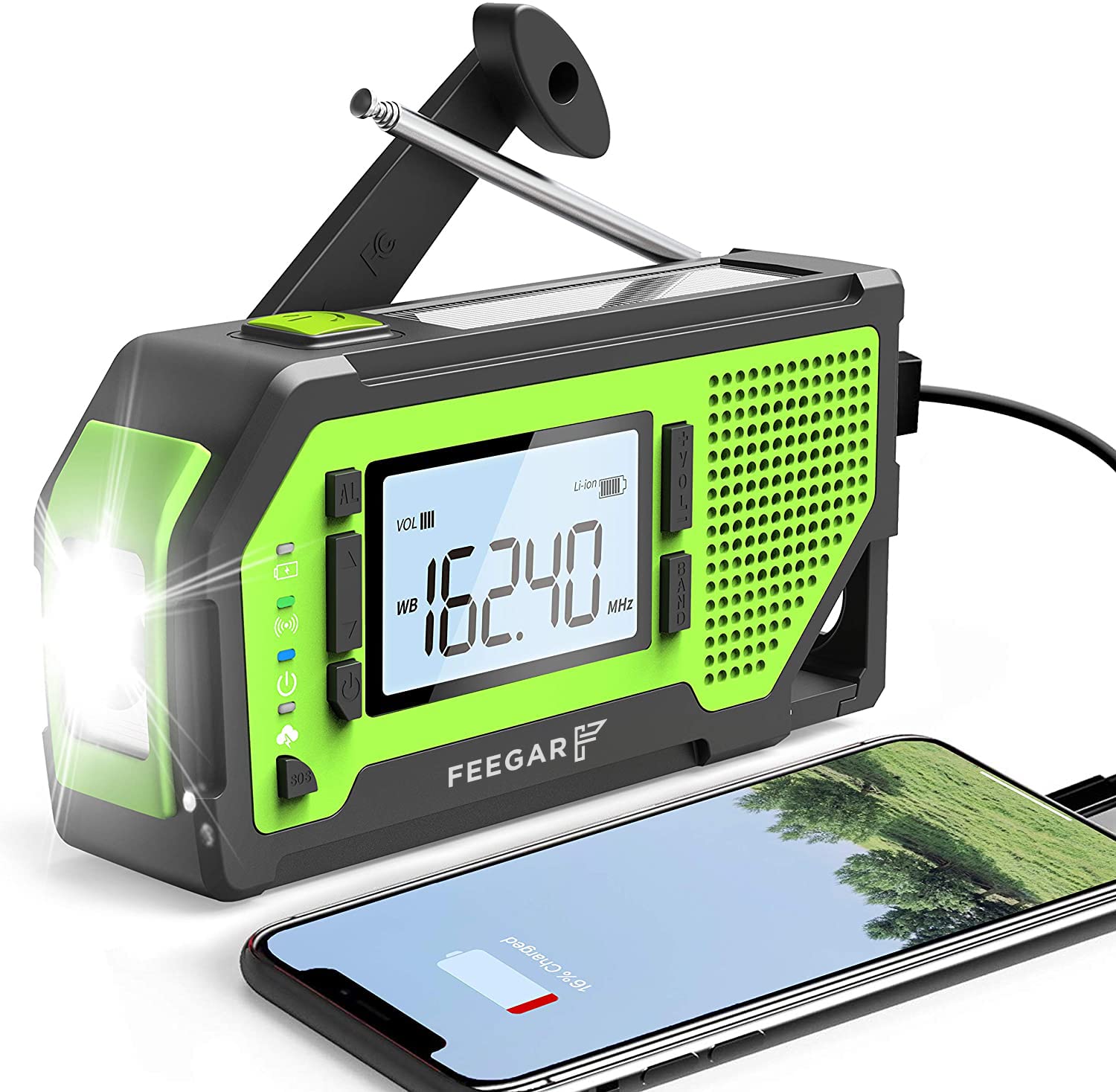 Notfall Solar Radio Feegar OZE Pro Handkurbel-Radio tragbar AM/FM Wetter Notfallradio großes LCD-Display SOS-Alarm solarbetrieben 2000mAh Wiederaufladbar Powerbank für Zuhause und Notfall