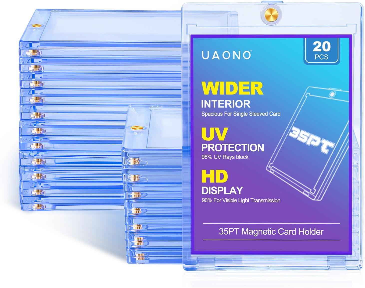20 Pack HD Clear Magnetic Card Holder, 35pt Value-Protection Case Magnetic Case with UV Protection - Hard Plastic for Sports, MTG,TCG,PTCG,Game & Trading Cards Display