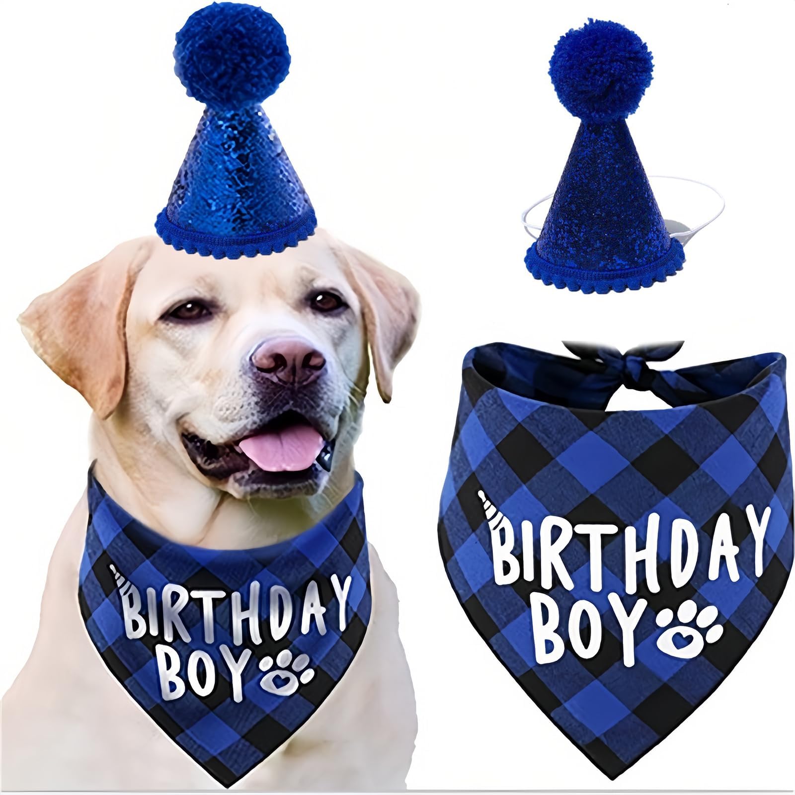 Dog Birthday Bandana, Boy Dogs Birthday with Hat, Pets Birthday Party