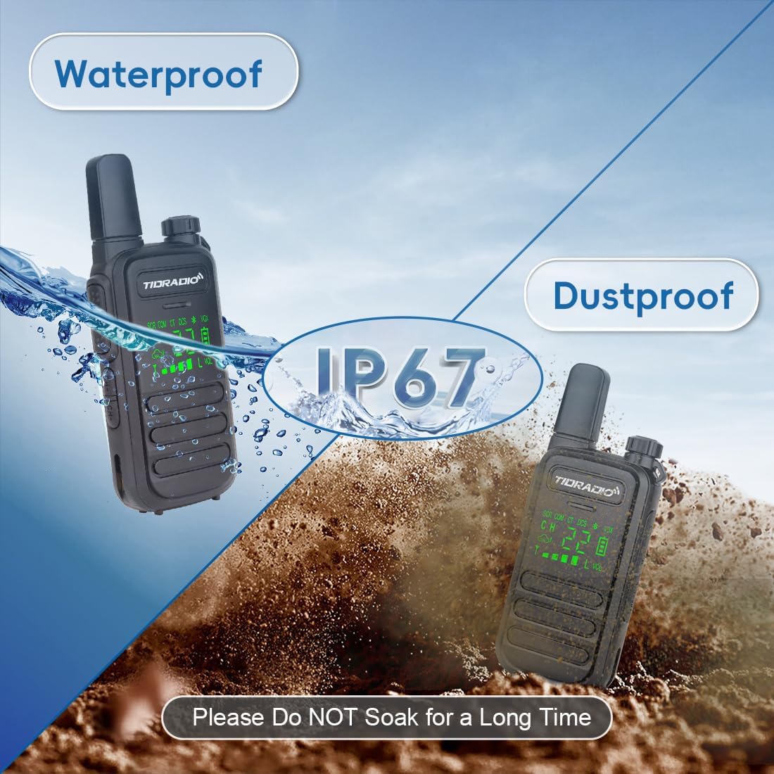 TIDRADIO TD-M11 Walkie Talkies Waterproof IP67, APP/Web Bluetooth Programming, Long Range FRS Two-Way Radios, Freq Copy, VOX, NOAA Emergency Weather Radio for Camping Hunting Gear, Black - 4 Pack