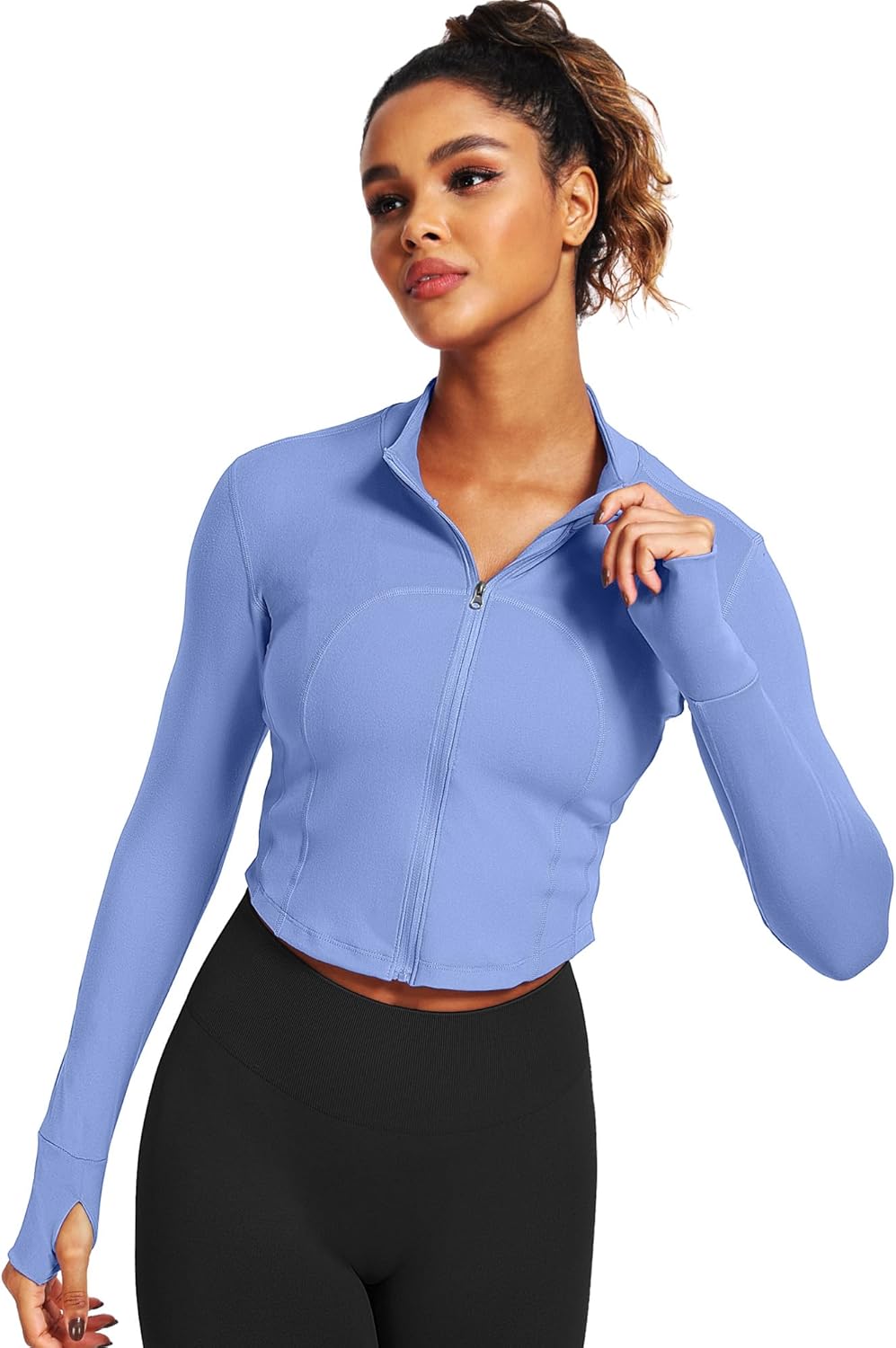 CADMUS Butterluxe Women's Workout Jackets Long Sleeve Full Zip Slim Fit Sportswear Crop Tops Thumb Holes for Running - Image 2