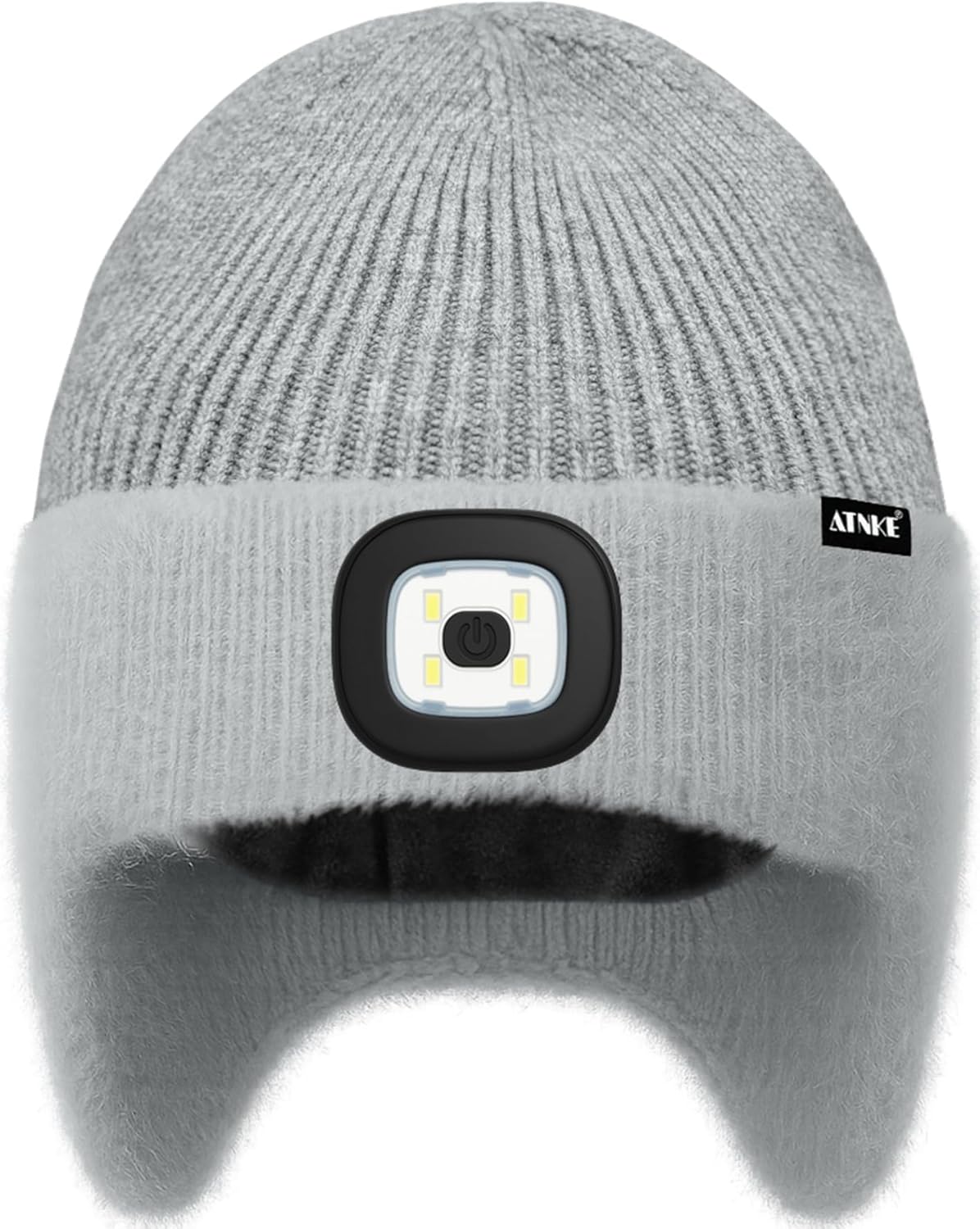 ATNKE LED Lighted Lined Fleece Beanie Cap with Earflap, USB Rechargeable 4 LED Run Headlamp Hat Gifts for Men and Women - Image 2