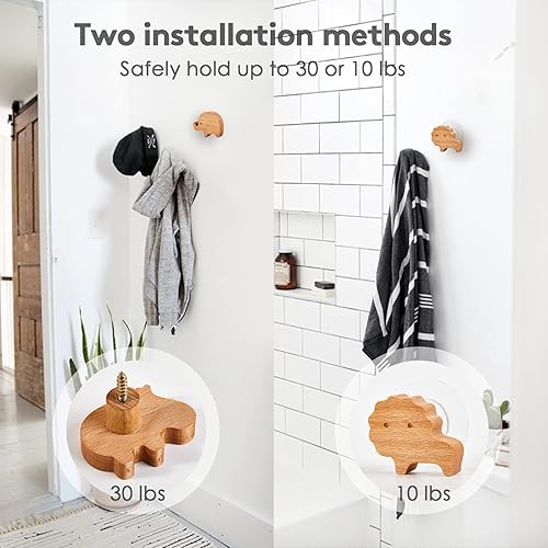 Miniatura 46 de WONQEXZ Gancho de pared, gancho de pared de madera para guardería, ganchos de animales coloridos naturales, ganchos de madera, gancho montado