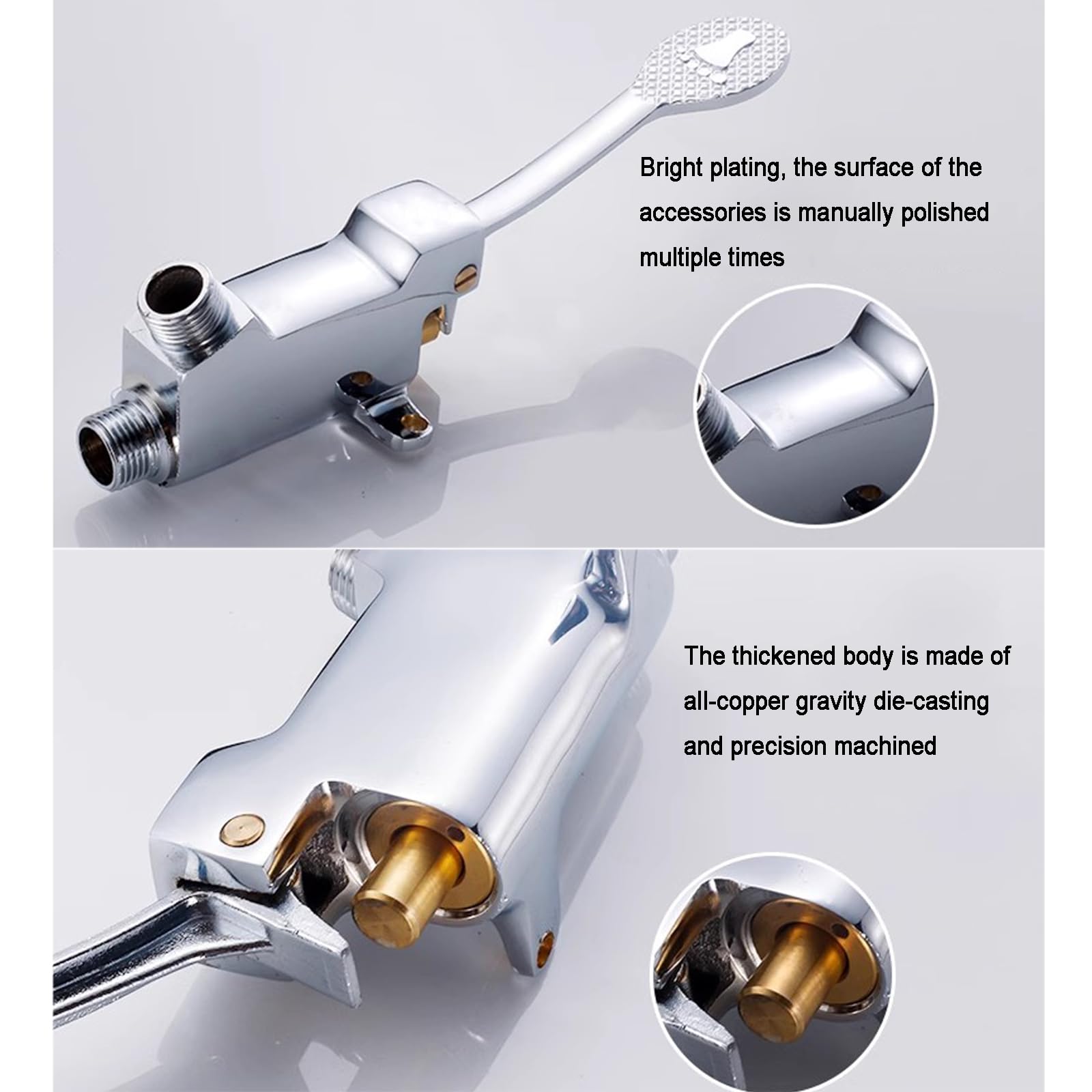 Grifo De Pedal Manos Libres, Grifo De Agua Fría De Cobre Tipo Pedal G1/2In, con Válvula De Pie/Salida/Manguera Flexible De 1,5 M/Tornillo, para Hospitales Domésticos, Fábricas