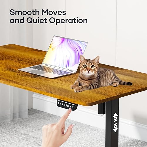 Miniatura 8 de Crenova Escritorio eléctrico de pie ajustable en altura, 55 x 28 pulgadas, estación de trabajo ergonómica de escritorio con ruedas bloqueables,