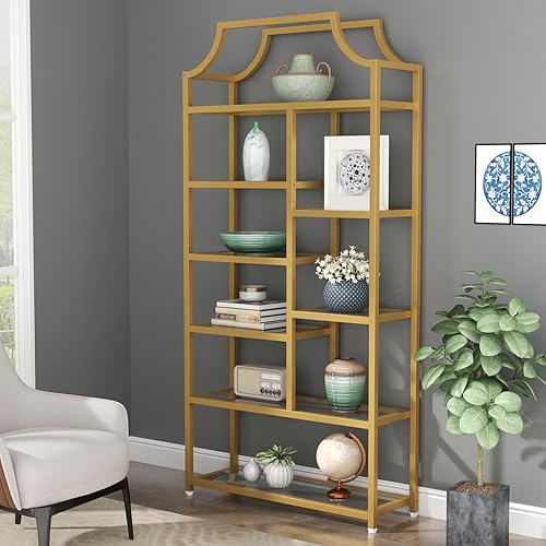 Miniatura 3 de Loomie Estantería de 8 estantes abiertos, 70.87 pulgadas de alto x 31.5 pulgadas de largo, estantería de vidrio templado, exhibición de