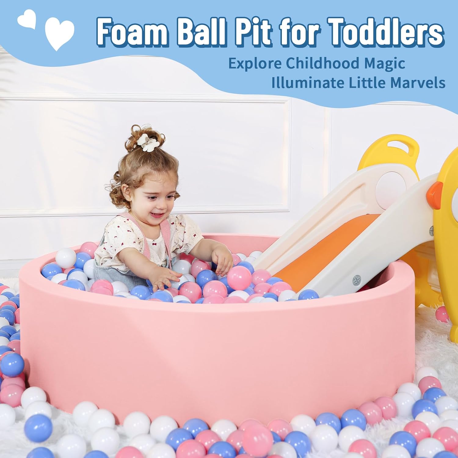 Wilwolfer Foam Ball Pit, Ball Pit for Toddlers, Pink, 100 Tricolor Balls image 5