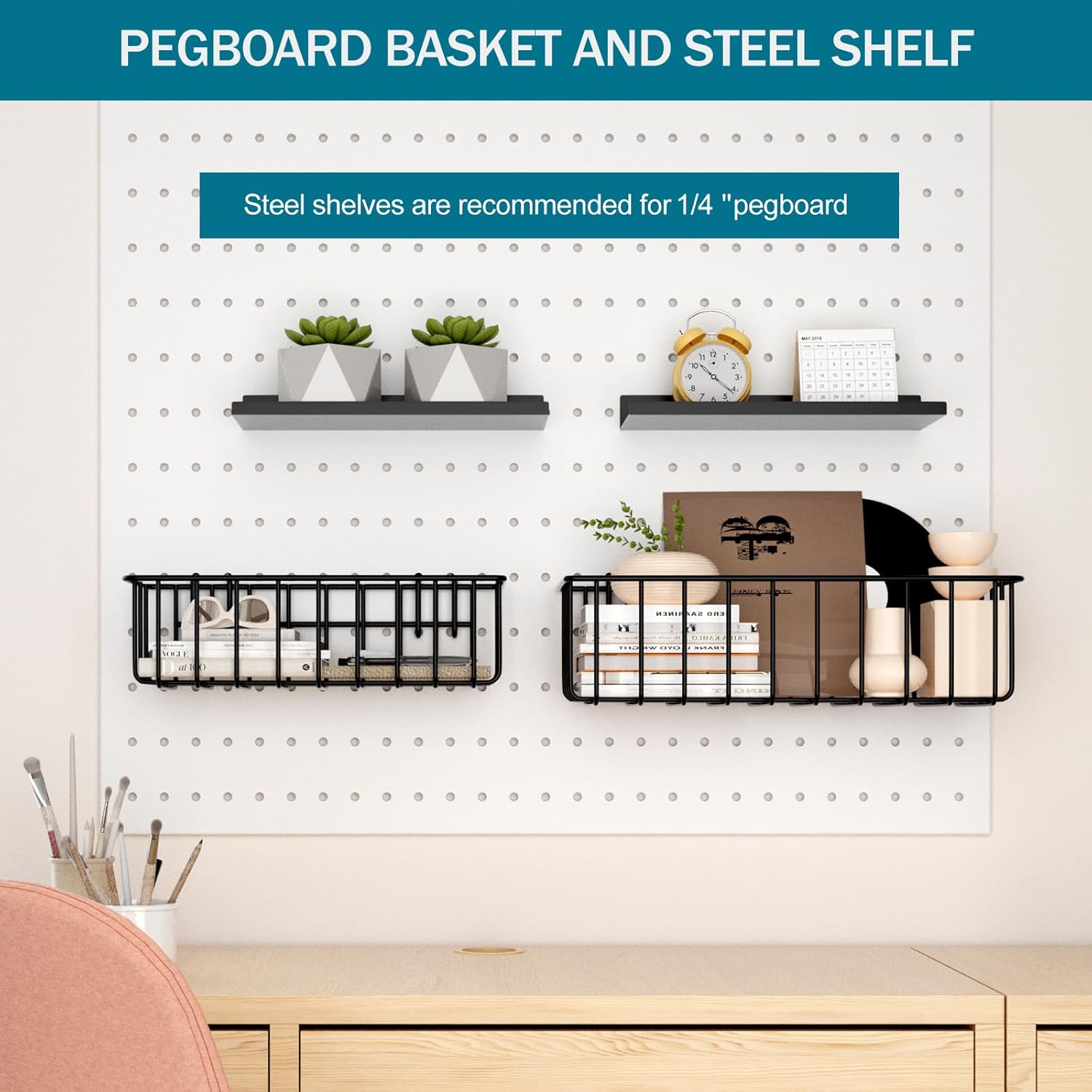 Peg Board Accessories Kit,Pegboard Hooks Assortment with Bins,Cups,Wire Baskets,Paper Towel Holder Can be Used for Pegboard Garage Workbench Craft Room Organizing Tools (Transparent Cup+Box) - Image 4