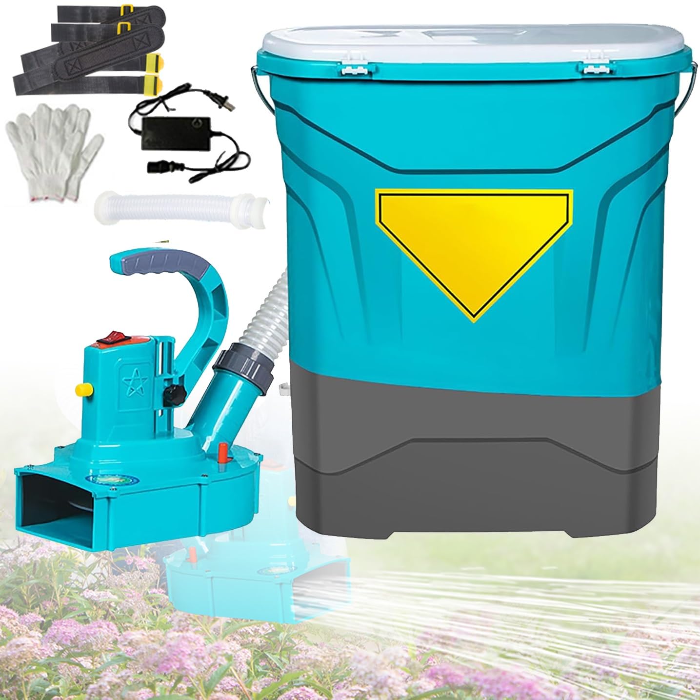 Épandeur électrique de sel et semences à dos avec batterie 20 A pour un semis homogène au jardin