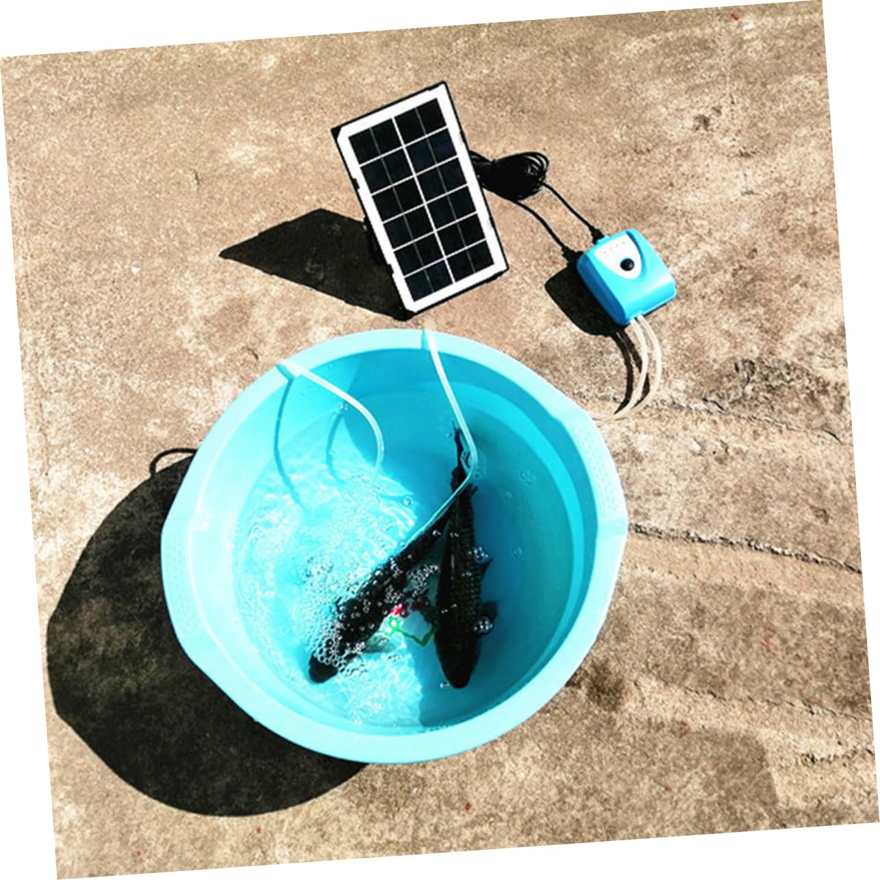 Yardwe Solarbetriebene Sauerstoff Aquarium Pumpe mit 2 Ausblasöffnungen USB Aufladbar Kunststoff für Aquarium und Fischbecken im Außenbereich