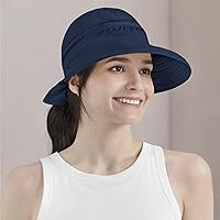 Vista 19 de SUN CUBE Sombrero de sol para mujer para protección UV al aire libre, sombrero de sol de ala ancha, cola de caballo, sombrero de playa convertible