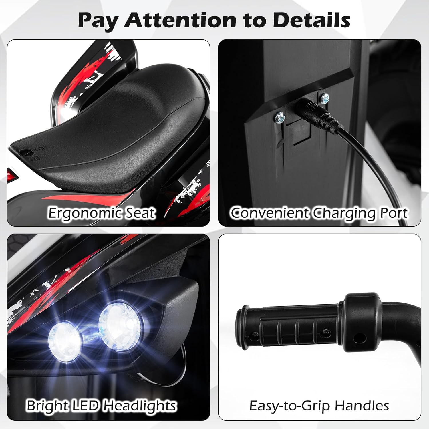 HONEY JOY 12V Ride On ATV, Kids 4 Wheeler Toddler Quad, Soft Start, LED Lights, High/Low Speed, Music, Battery Powered Electric Car, Off-Road Ride On Toy for Big Kids, Gift for Boys Girls (Black)