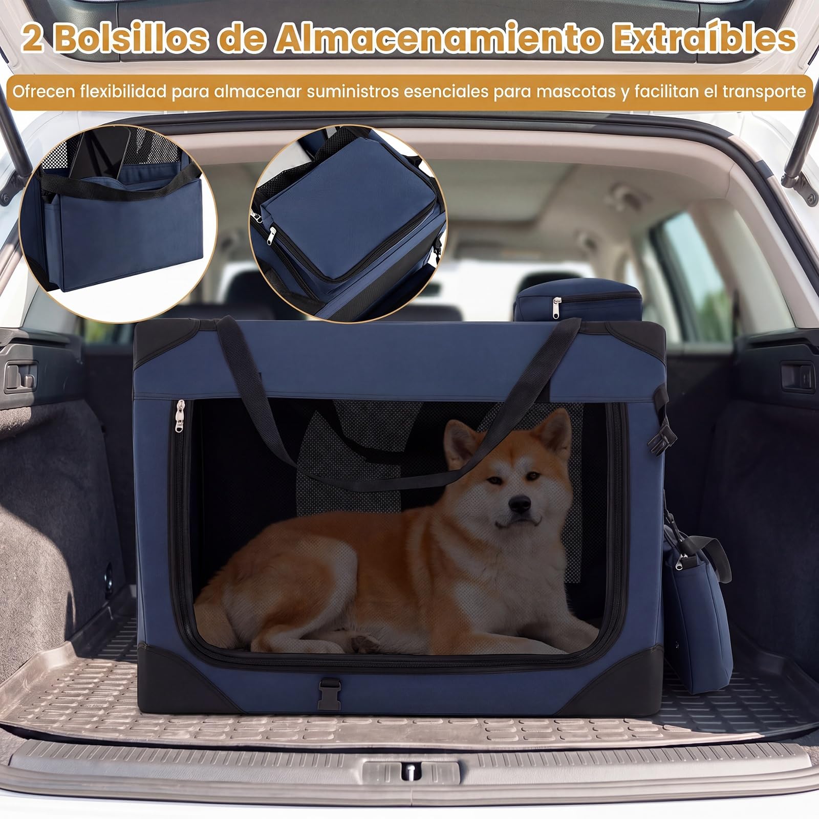 COSTWAY Transportín para Perros Plegable, Bolsa Transporte para Gatos con Ventanas de Malla, 3 Puertas y Bolsillos Extraíbles, Portador de Viaje para Mascotas Interior y Exterior (Azul,Large)