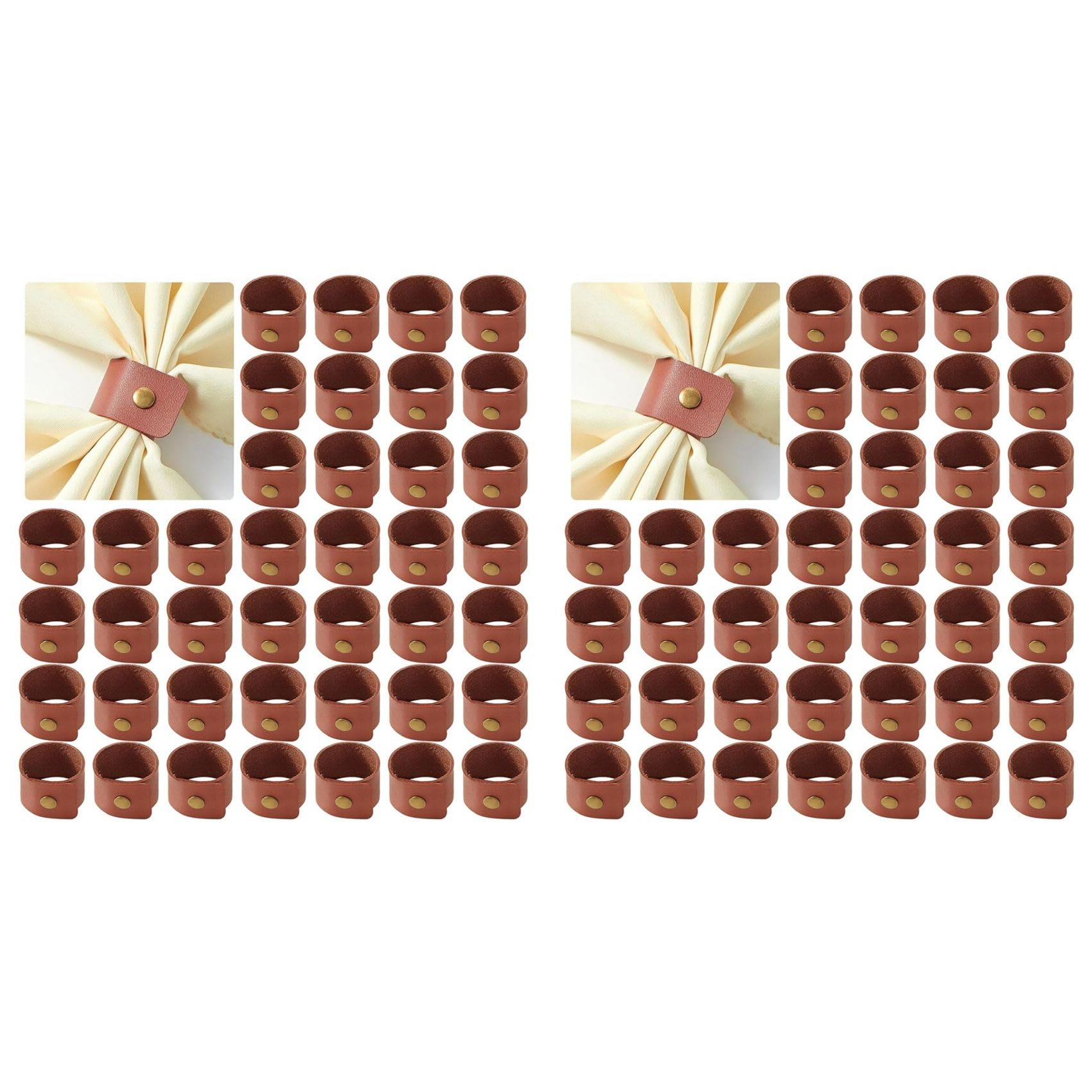 Vjsujehgy 80PCS PU Leather Napkin Rings, Brown Vintage Farmhouse Napkin Holder for Wedding Party Birthday Banquet Table Decoration