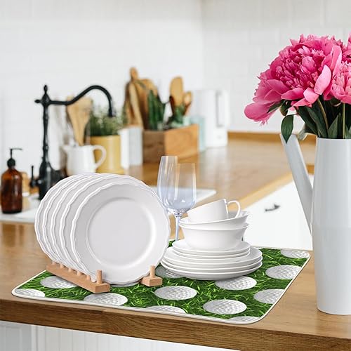 Miniatura 7 de Tapete de secado de platos de microfibra con patrón de pelota de golf para encimera de cocina, 16 x 18 pulgadas, almohadilla de secado de