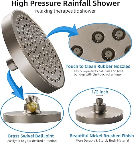 Miniatura 3 de Cabezal de ducha de lujo con lluvia  Cabezal de ducha ajustable de alta presión antiobstrucciones de 6 pulgadas  Fácil instalación sin herramientas