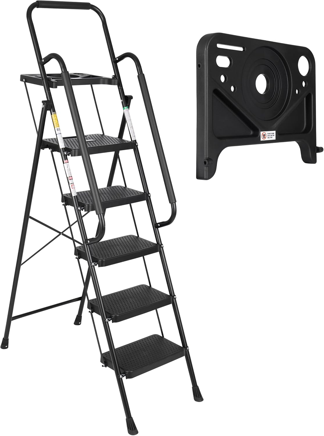 simpli-magic 5-step ladder, 800 lbs capacity folding step stool – anti-slip wide steps & handgrip – ansi certified lightweight & durable steel stepping stool for kitchen, home, office & garage 5 step - 800 lbs