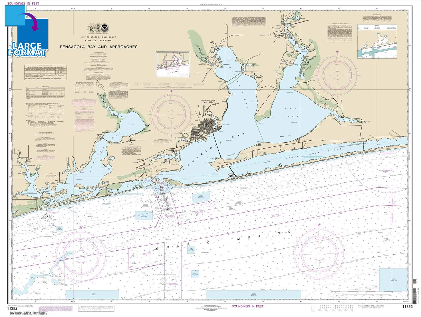 Paradise Cay Publications, Inc. Large Format NOAA Chart 11382: Pensacola Bay and approaches (42