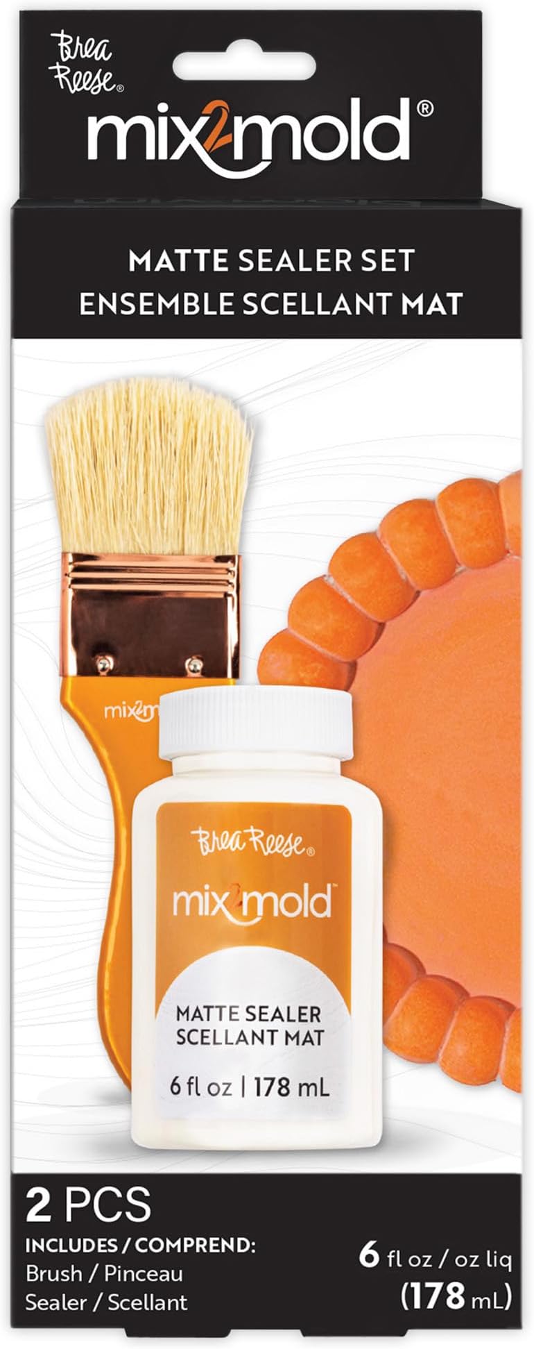 Brea Reese: Mix2Mold Matte Sealer - 6 fl oz (178 ml) - Application Brush - for Resin-Ceramic Resin-EcoResin Craft Projects, Indoor/Outdoor Use Sealer