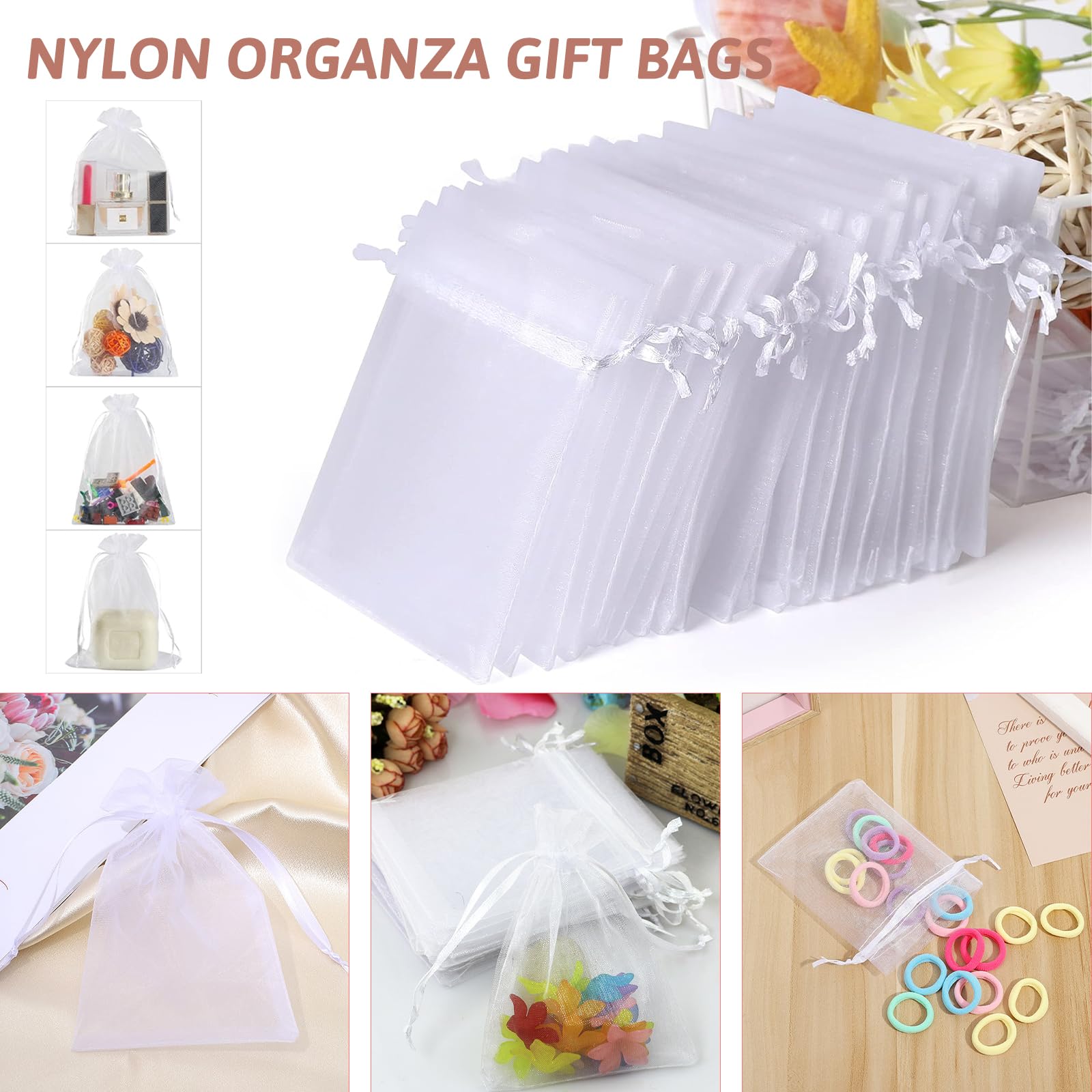 100PCS 4x6 In Sheer Organza Bags,Casewin White Wedding Favor Bags With Drawstring Jewelry Gift Bags For F 1018761 - Foto 12