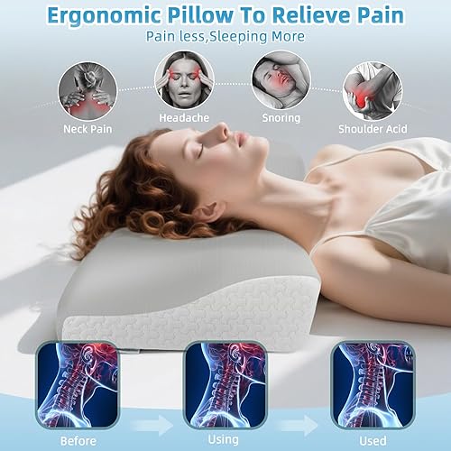 Miniatura 2 de Almohada de contorno de espuma viscoelástica para dolor de cuello y hombros, almohada ortopédica ergonómica de apoyo cervical para personas que