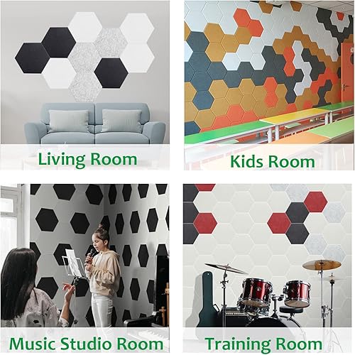 Miniatura 7 de SK Studio Paquete de 12 paneles acústicos hexagonales a prueba de sonido, 14 x 12 x 0.4 pulgadas, paneles de pared autoadhesivos a prueba de sonido,